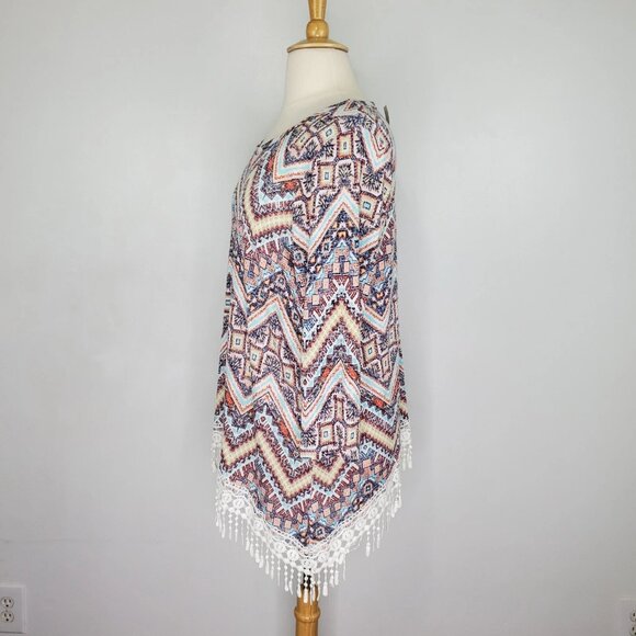 Younique Multi-Color Tribal Aztec Fringe Lace Stretchy Sweater Top NEW Size 3X - Picture 5 of 14